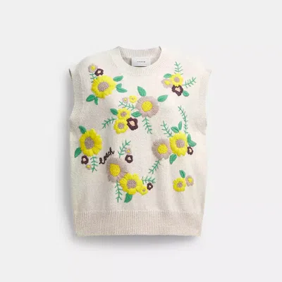 Coach Floral Knit Vest In White