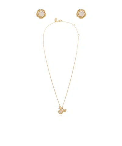 Coach Floral-motif Earrings + Necklace In Gold