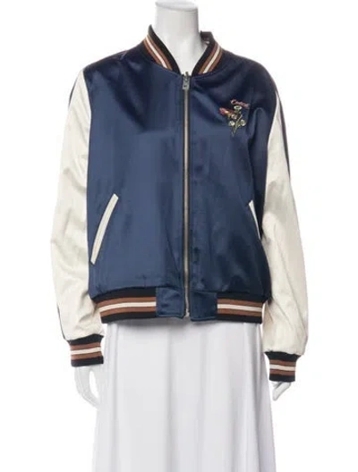 Pre-owned Coach Floral Print Bomber Jacket In Blue
