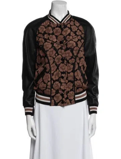 Pre-owned Coach Floral Print Bomber Jacket In Brown