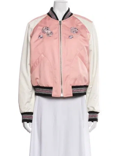 Pre-owned Coach Floral Print Bomber Jacket In Pink