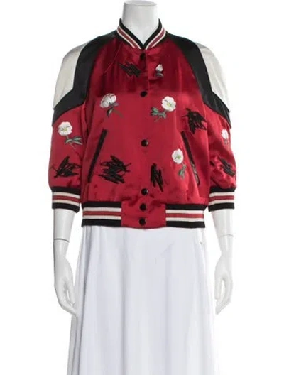 Pre-owned Coach Floral Print Bomber Jacket In Red