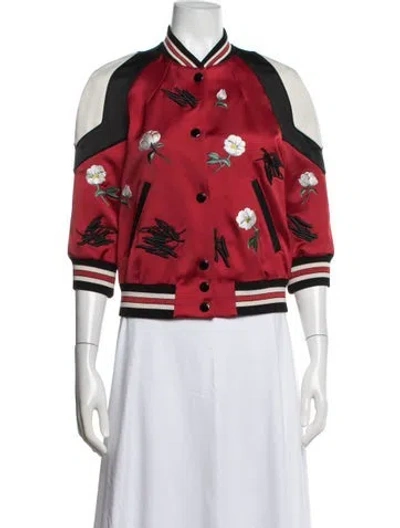 Pre-owned Coach Floral Print Bomber Jacket In Red