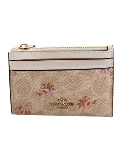 Pre-owned Coach Floral Print Card Holder In Neutrals