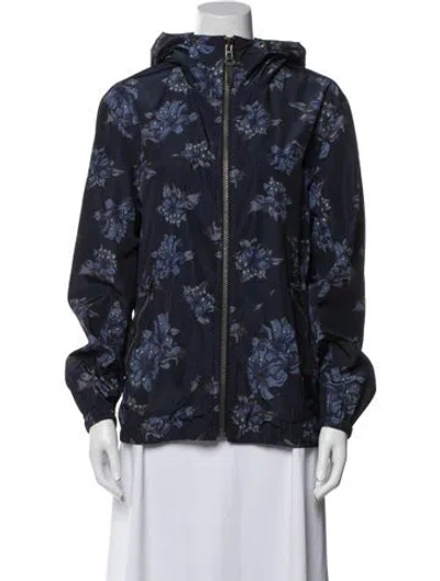 Pre-owned Coach Floral Print Faux Fur Jacket In Blue