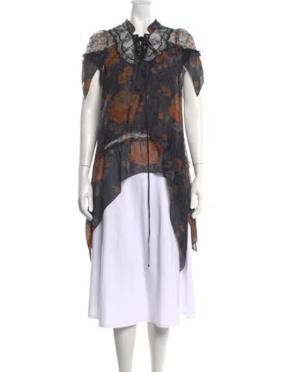 Pre-owned Coach Floral Print Tie Neck Top In Multicolor