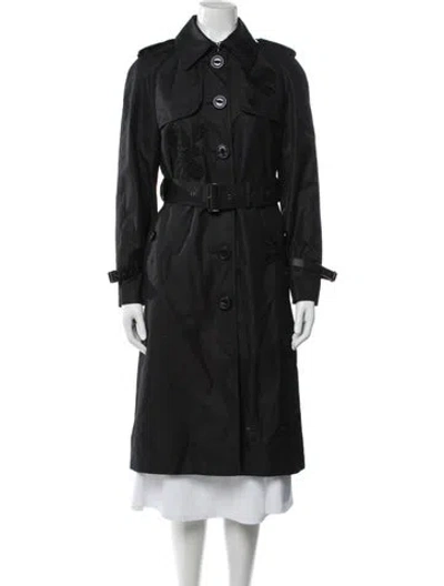 Pre-owned Coach Floral Print Trench Coat In Black