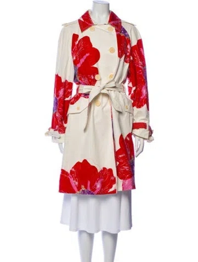 Pre-owned Coach Floral Print Trench Coat In Red