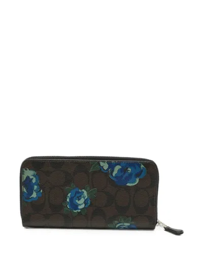 Pre-owned Coach Floral Signature Wallet In Brown