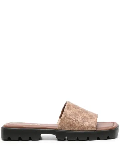 Coach Florence Sandal In Signature Canvas In Brown