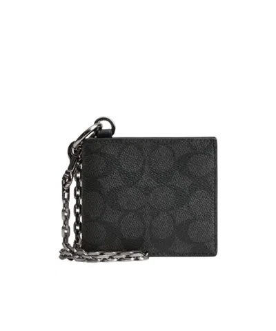 Coach Folding Wallet With Chain In Black