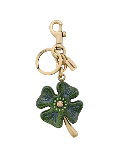 Coach Metal Four Leaf Clover Bag Charm In Multi