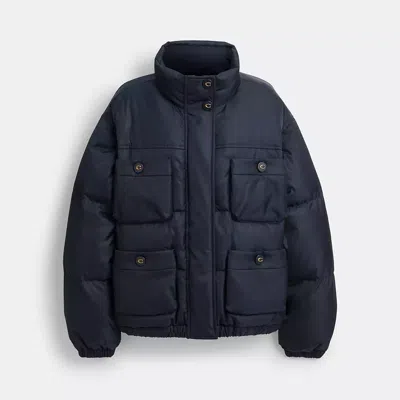 Coach Four Pocket Mid Length Puffer In Blue