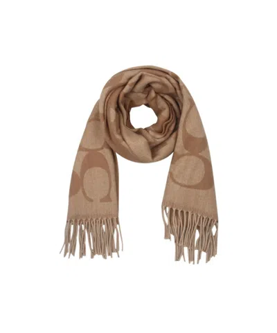 Coach Fringed Scarf In Brown