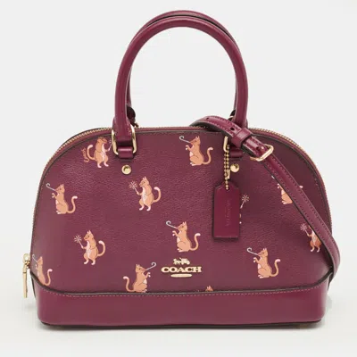 Pre-owned Coach Fuchsia Leather Mini Party Cat Sierra Satchel In Purple
