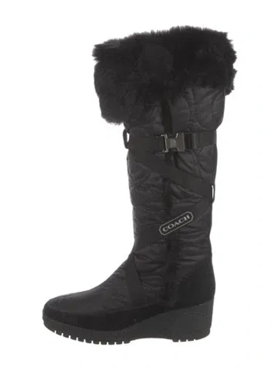 Pre-owned Coach Fur Trim Rain Boots In Black