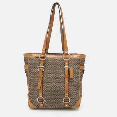 Pre-owned Coach Gallery Beige/orange Signature Canvas And Patent Leather Shoulder Bag In Sand