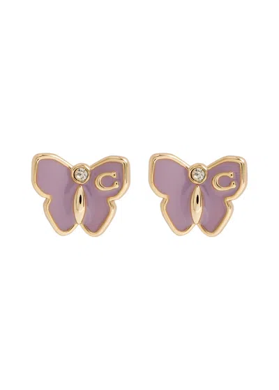 Coach Garden Butterfly Embellished Stud Earrings In Purple