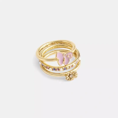 Coach Garden Charms Ring Set In Gold/multi