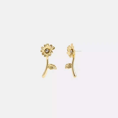Coach Garden Flower Stem Stud Earrings In Gold