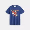 Coach Garment Washed Dinosaur T Shirt In Organic Cotton In Blue