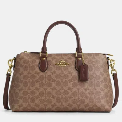 Pre-owned Coach Georgia Signature Canvas Tan Leather Satchel Bag In Brown