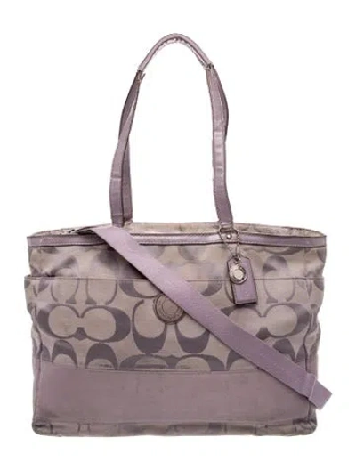 Pre-owned Coach Gg Nylon Tote In Grey