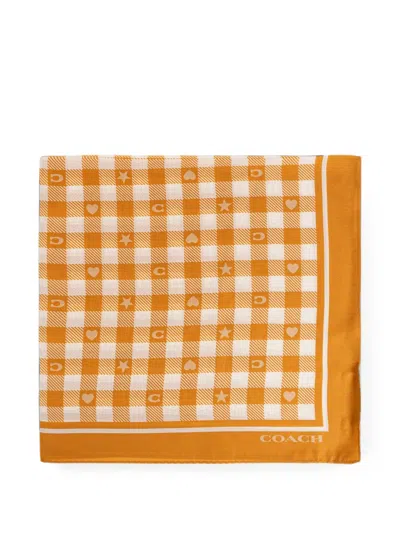 Coach Gingham-print Logo-print Scarf In Multi