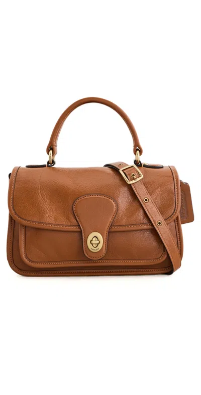 Coach Glazed Grain Leather Metropolitan Bag 24 Amber Brown