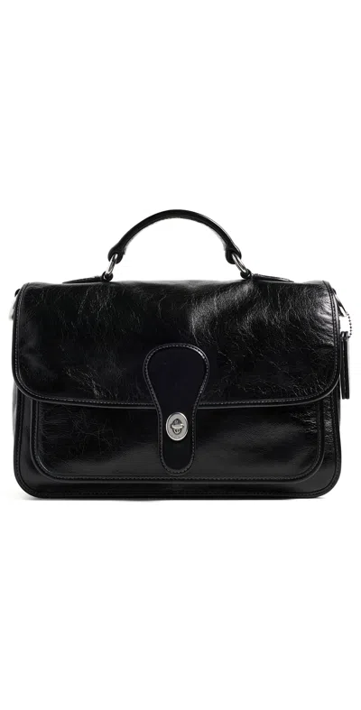 Coach Glazed Grain Leather Metropolitan Bag 31 Black