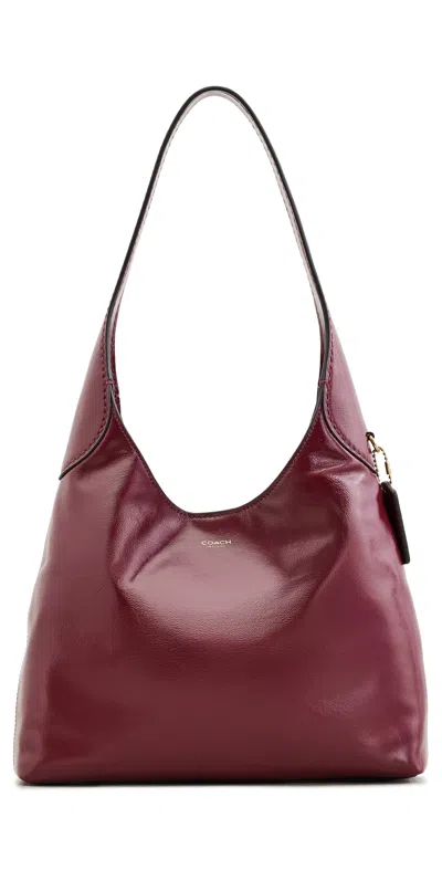 Coach Glazed Leather Brooklyn Shoulder Bag 28 Dark Cherry