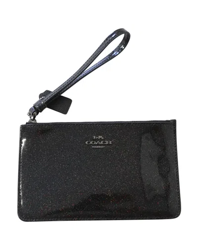 Coach Glitter Wristlet Bag In Black Leather
