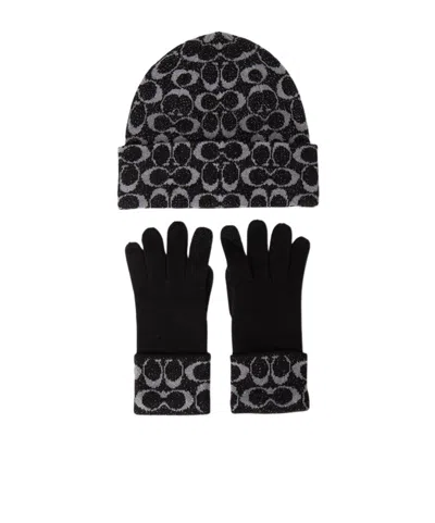 Coach Gloves And Hat Two-piece Set In Black