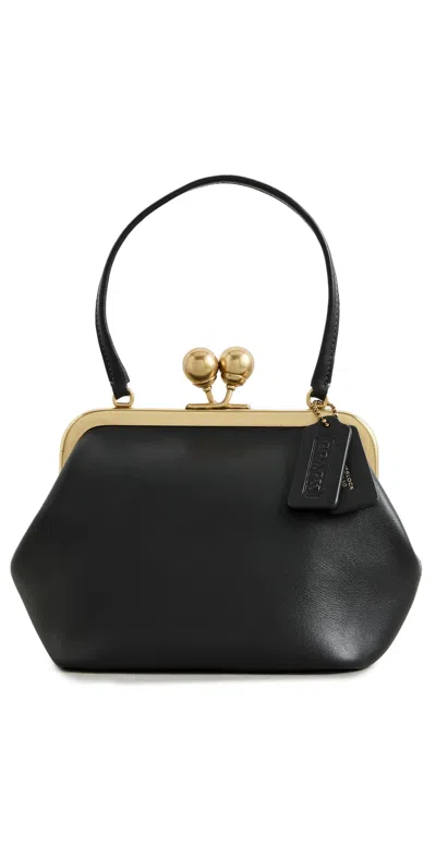 Coach Glovetanned Leather Kisslock Frame Bag Black
