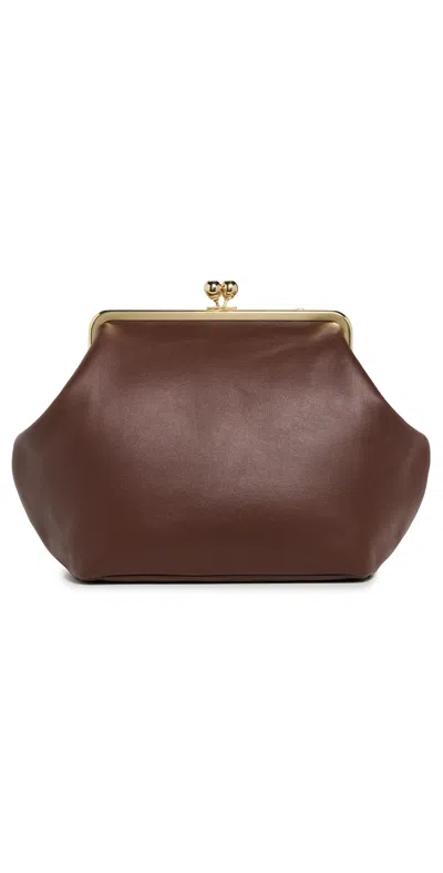 Coach Glovetanned Leather Large Kisslock Frame Clutch B4/dark Brown