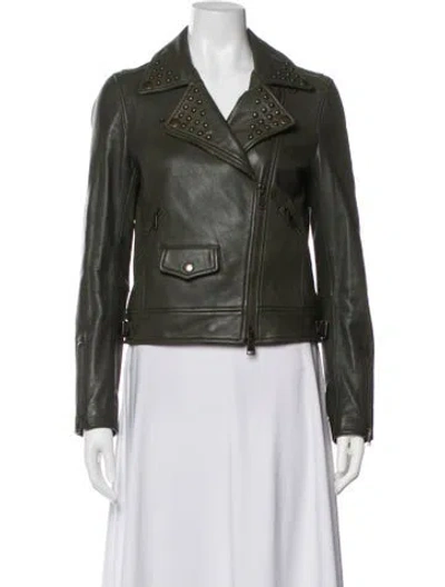 Pre-owned Coach Goat Leather Biker Jacket In Green