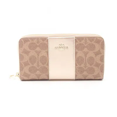 Pre-owned Coach Gold Coated Canvas Leather Long Wallet (bi-fold) () In Multi