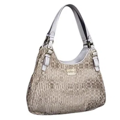 Pre-owned Coach Gold Ivory Leather Canvas Handbag Shoulder Bag Tote Bag () In Multi