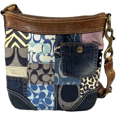 Pre-owned Coach Gold Navy Blue Leather Shoulder Bag ()