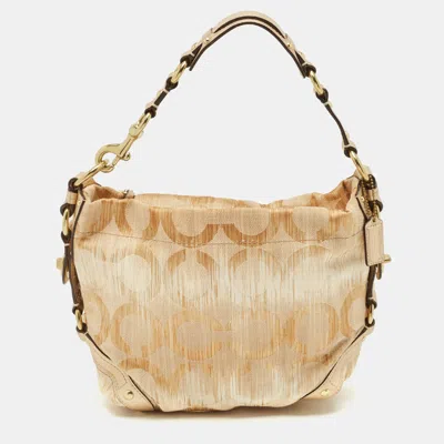 Pre-owned Coach Gold Signature Canvas And Leather Carly Hobo