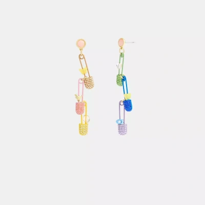 Coach Safety Pin Charm Drop Earrings In Gold/multi