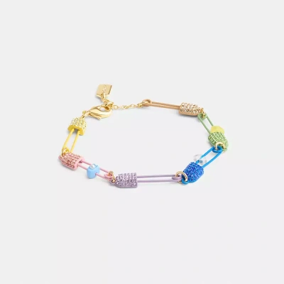 Coach Safety Pin Charm Link Bracelet In Gold/multi