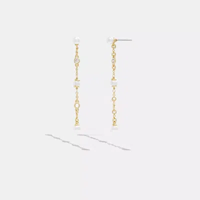 Coach Classic Pearl Linear Earrings In Gold/pearl