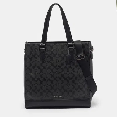 Pre-owned Coach Graham Black Signature Coated Canvas And Leather Tote