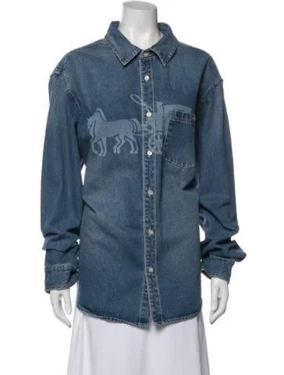 Pre-owned Coach Graphic Print Denim Jacket W/ Tags In Blue