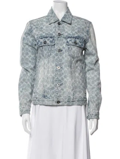 Pre-owned Coach Graphic Print Denim Jacket W/ Tags In Blue