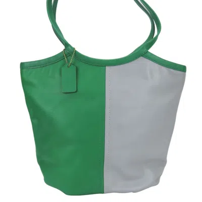 Pre-owned Coach Gray Green Leather Tote Bag () In Gray, Green