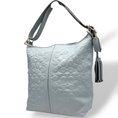 Pre-owned Coach Gray Light Blue Signature Line Shoulder Bag ()