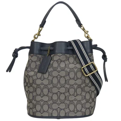 Pre-owned Coach Gray Navy Canvas Leather Shoulder Bag () In Multi