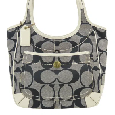 Pre-owned Coach Gray White Canvas Leather Tote Bag () In Gray, White